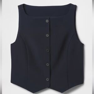 GAP NWT Navy Blue Button Vest M Tall Classic Professional boat neck crop